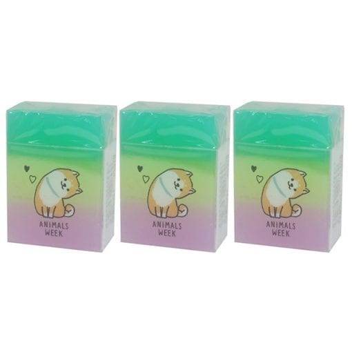 357 animals week 슬리브와 3 컬러 지우개 3개1세트